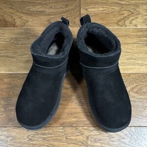 Pawz By BearPaw Ryleigh Black Leather Ankle Boot Buckle Strap Slipper Women’s 10